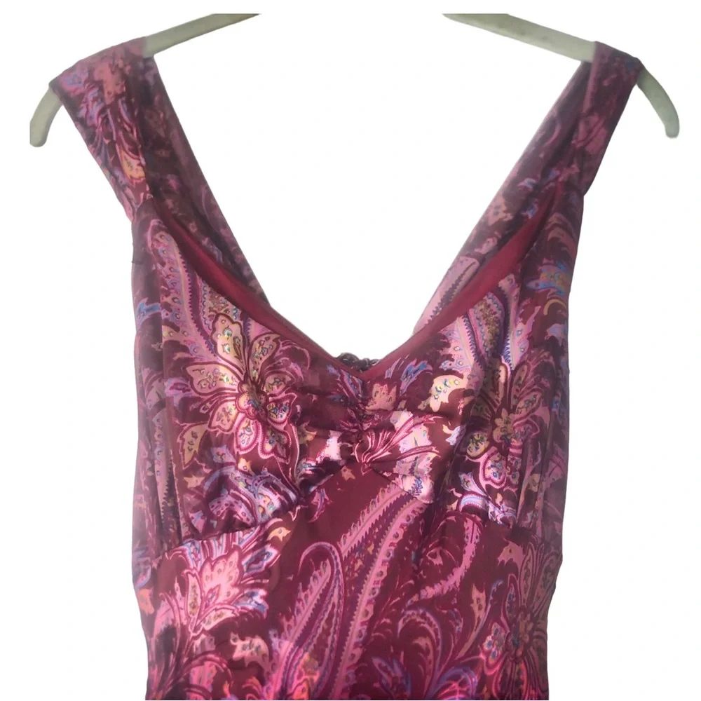 Rare Bellablu Silk Layered Ruffle Paisley Sleeveless Shimmery Maxi Dress